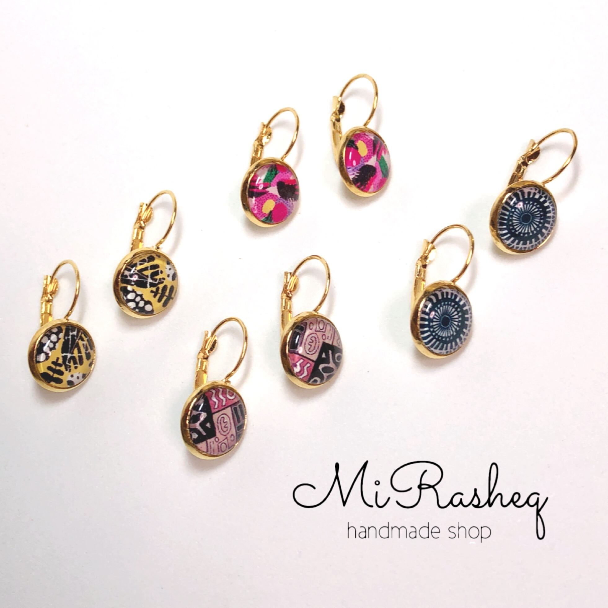 ガラスカボションのデザインフックピアス | MiRasheq