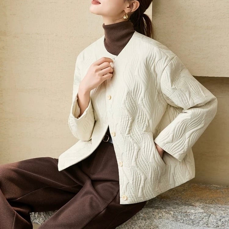 カジュアルなキルティング刺繍デザインのコットンコート ◆2col YH9579