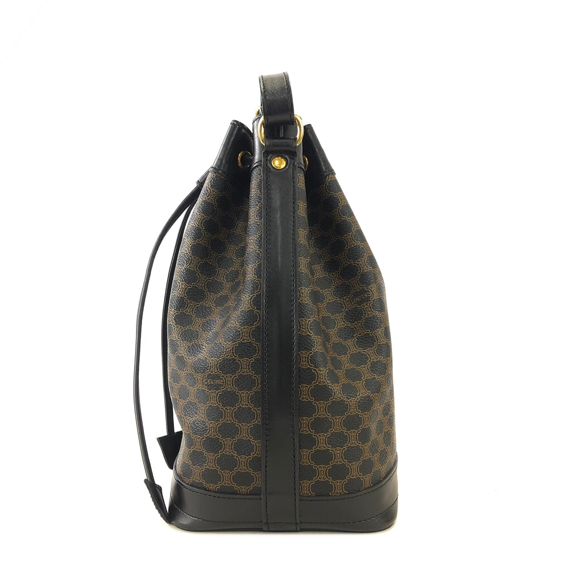 CELINE セリーヌ マカダム ブラゾン型押し レザー ドローストリング