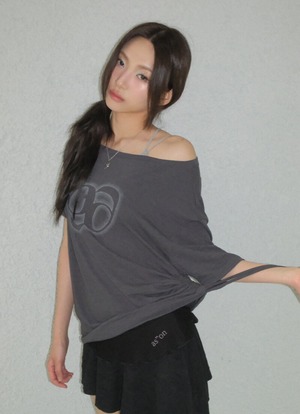 [as”on] KIKI BOXY SHIRRING TEE / CHARCOAL 正規品 韓国ブランド 韓国通販 韓国代行 韓国ファッション as on ason エズオン アズオン