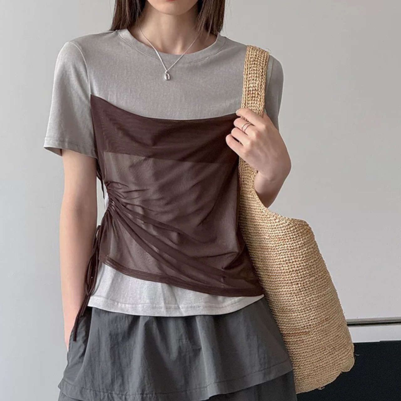 異素材ドッキング シアー チュールビスチェ Tシャツ 00262・画像8