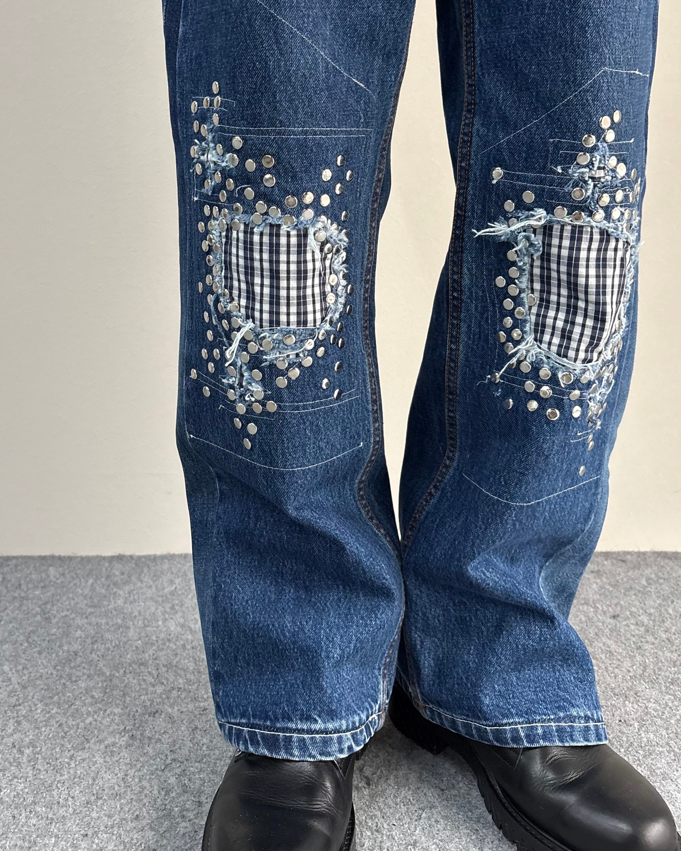 Hannah Creak】Studded Jeans Blue | blendmarket