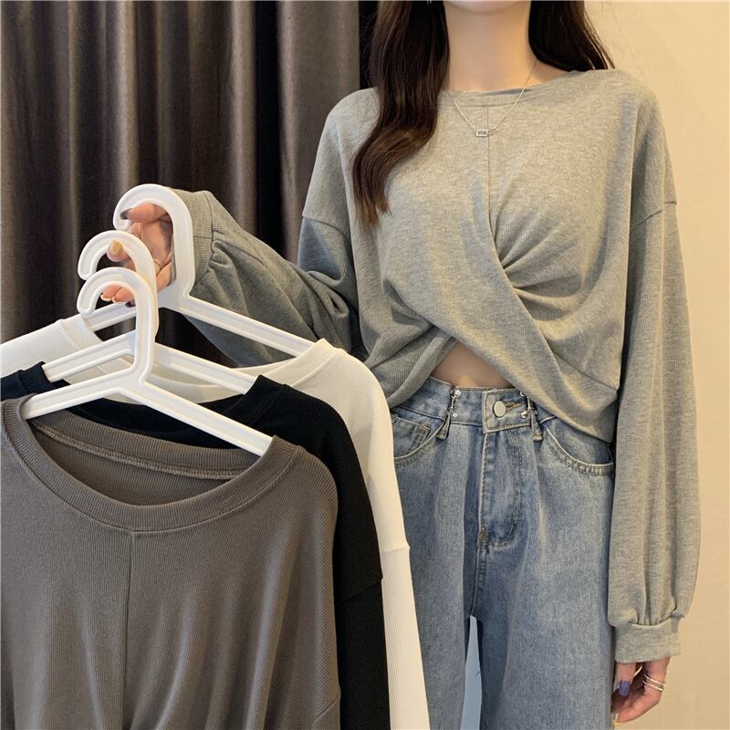 オータム薄手セーター クロスショートルーズトップス ロング 秋物 1号婦人47873910266