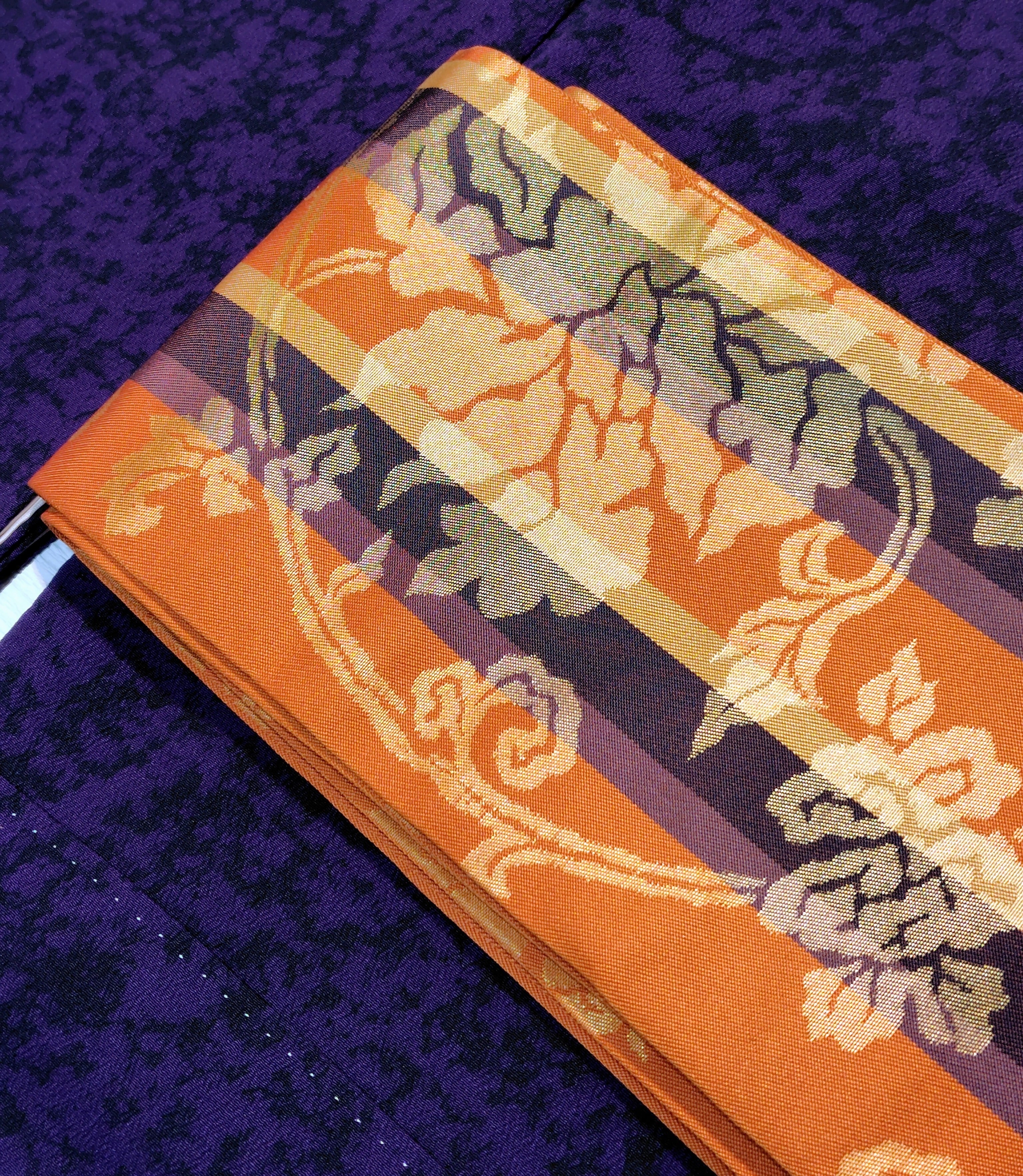美品✨半幅帯 パープル　ゴールド　グラデーション 唐草文様 美品✨半幅帯 パープル ゴールド グラデーション 唐草文様 上品な蔦