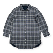 美品 Mademoiselle NON NON マドモアゼルノンノン チェック柄 長袖 ロング ネルシャツ チュニック サイズ 38 M /グレー×ブルー/パパス/日本製