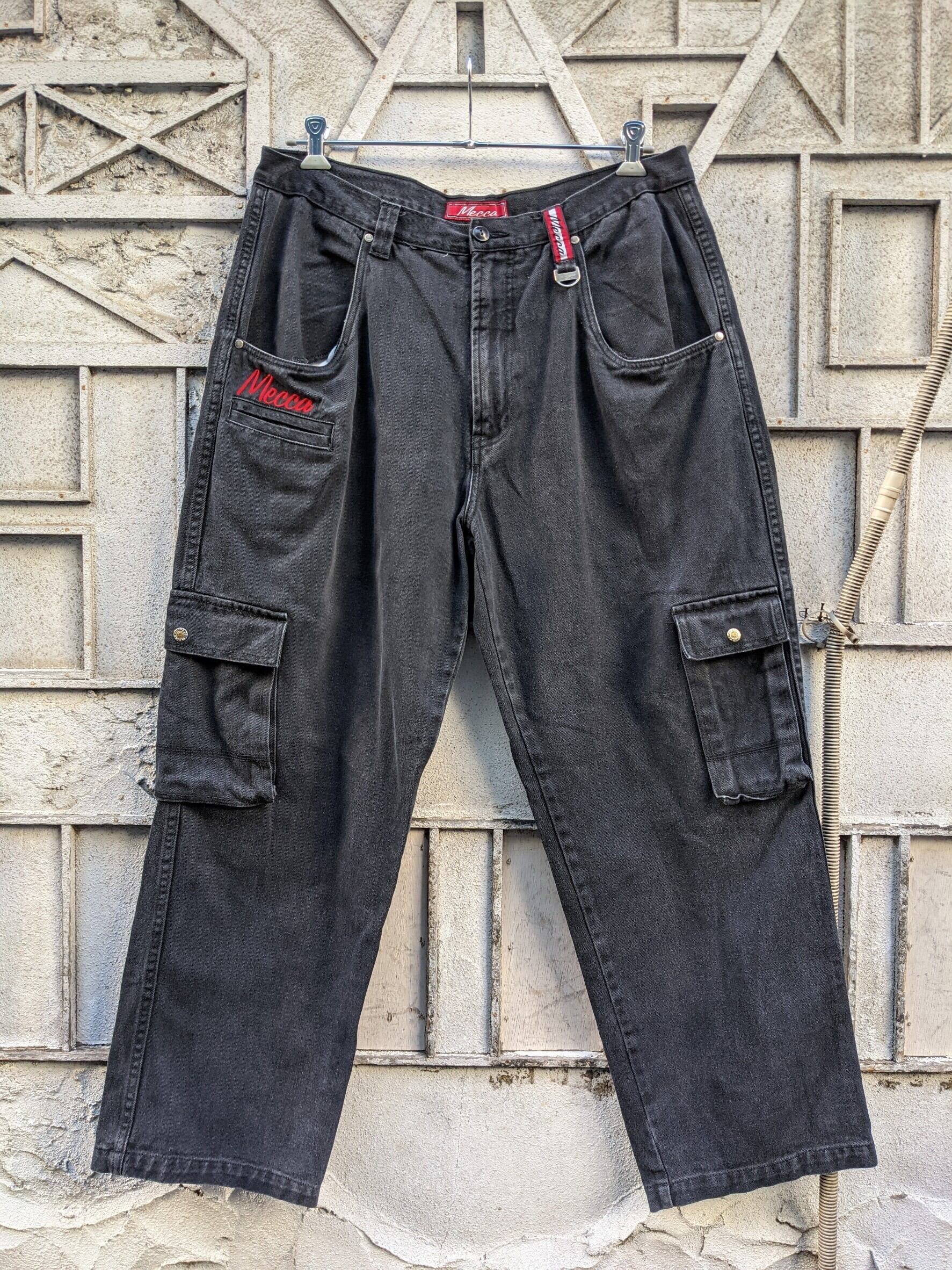 "MECCA" wide cargo black denim pants