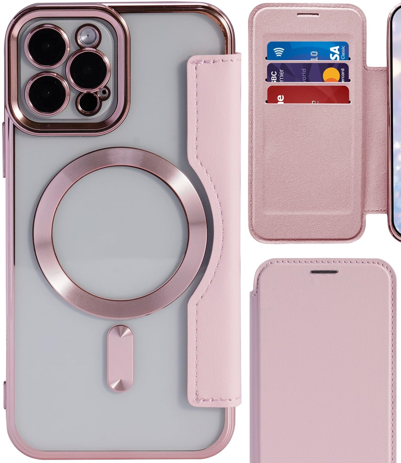 LIISEA 17 手帳型 ケース iphone 向けの Magsafe対応 スマホケース カード 収納 手帳 マグセーフ充電 アイフォン 用の 17ケース magsafe スマホカバーおしゃれ 背面 透明ケース 落下防止 耐衝撃 全面保護 黄変防止 PUレザー素材 軽い 薄型 手帳カバー カード入れ カメラ保護 メッキ仕上げ