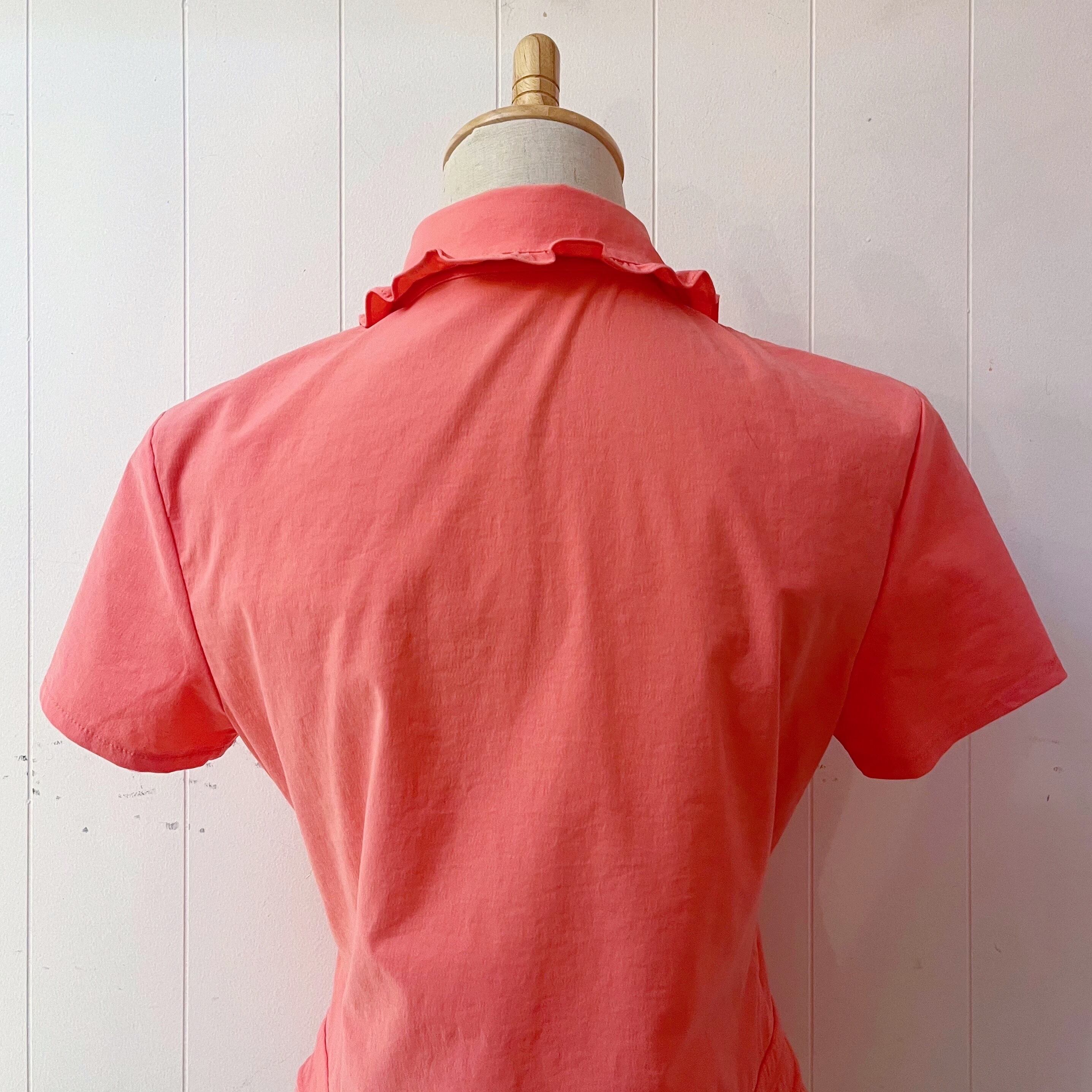 fluorescent pink frill blouse