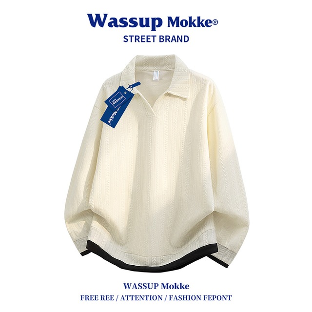 【WSシリーズ】★POLOシャツ★ 3color ユニセックス トップス 長袖 切り替え シンプル カジュアル 黒 灰