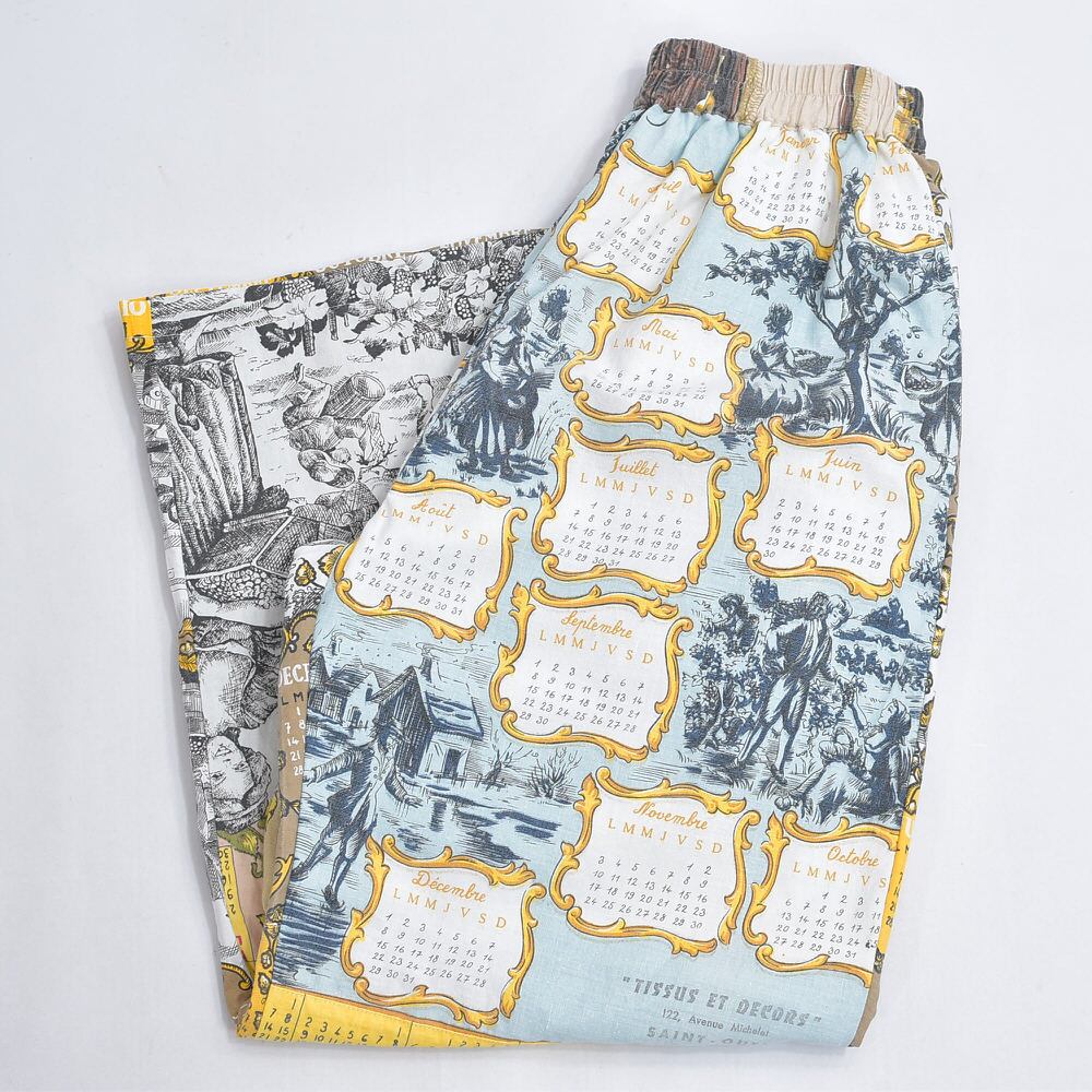 Remakeリメイク ヴィンテージ テキスタイル パッチワーク デザイン 再構築 ルーズシルエット ワイドイージーパンツ ツギハギ 古着 裏地付き レディースW62~94cm