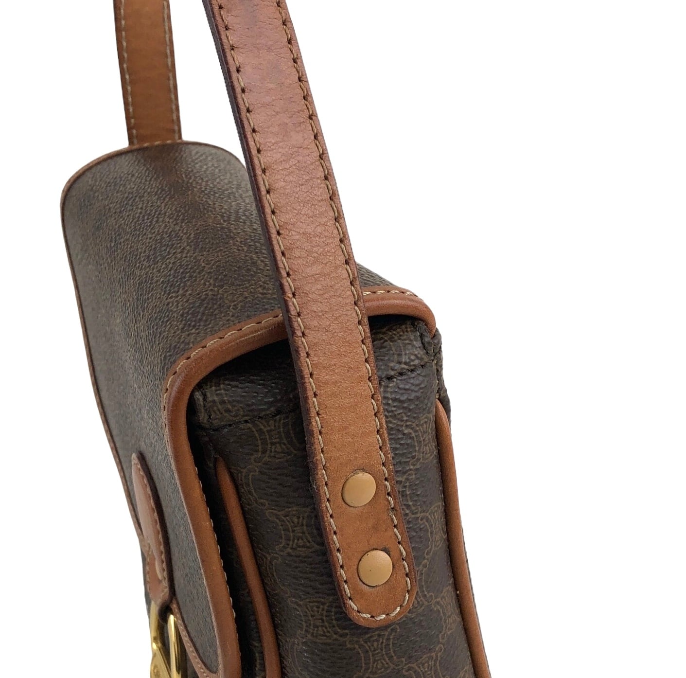 CELINE セリーヌ マカダム ショルダーバッグ ブラウン レザー vintage