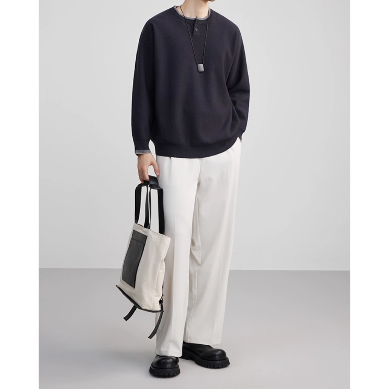 ヘンリーネック ドロップショルダーニット af0416