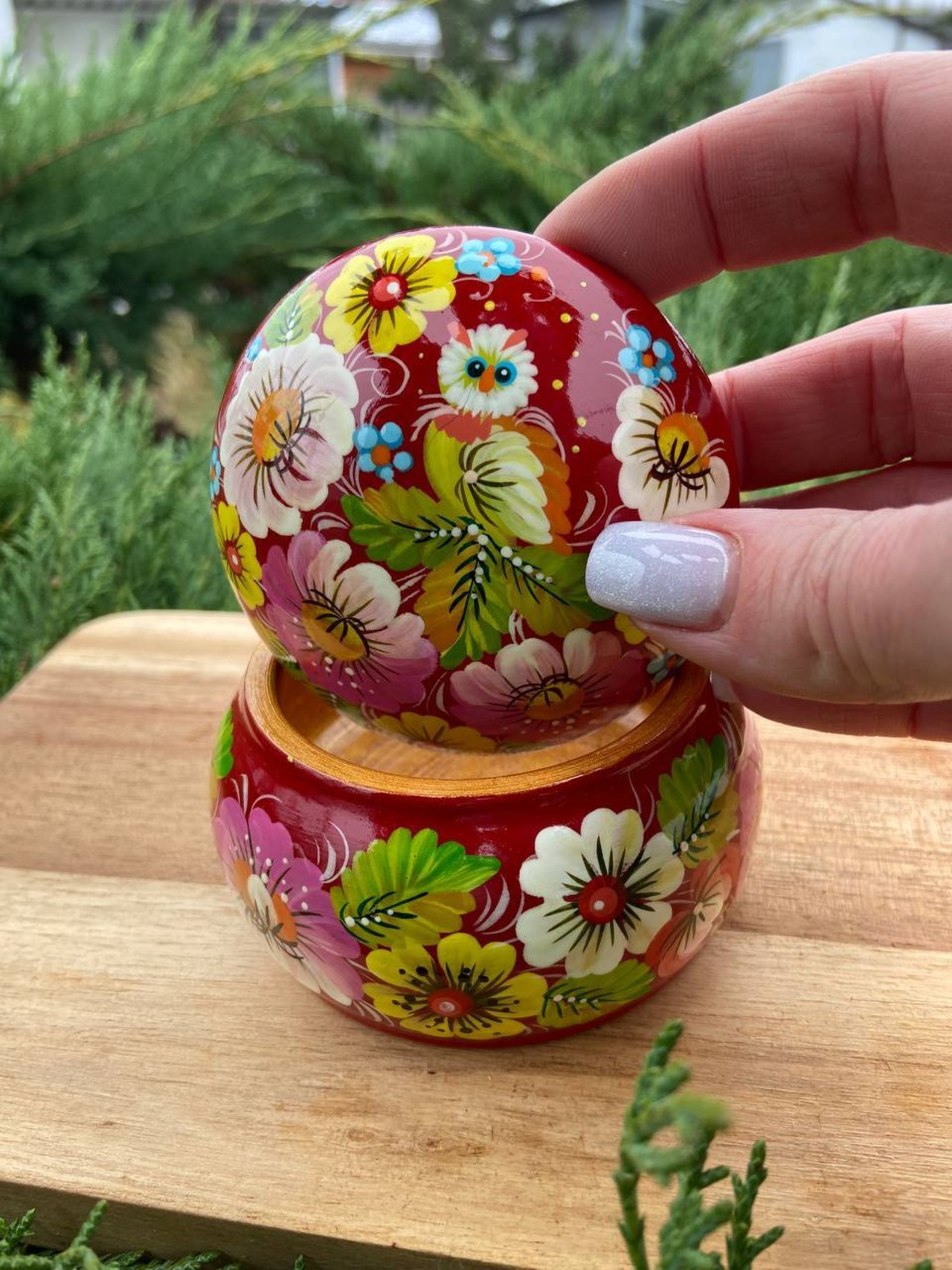 ペトリキウカ塗りのジュエリーボックス（人間国宝ホメンコ作）ウクライナ製 - 12