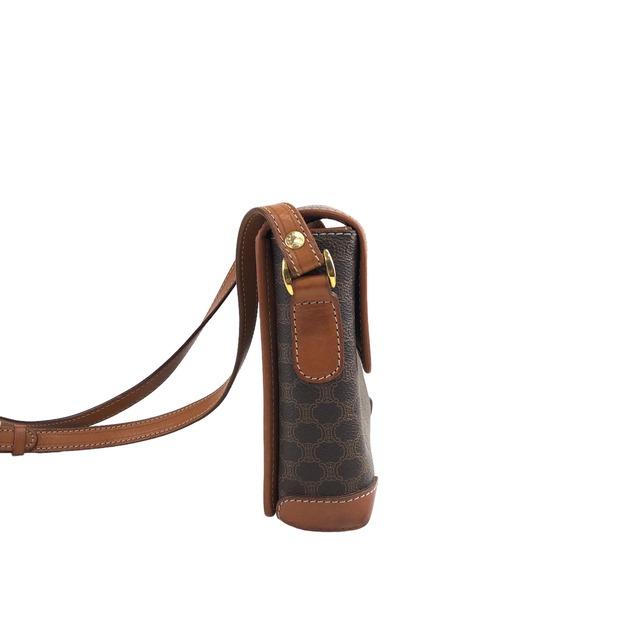 CELINE セリーヌ マカダム ショルダーバッグ ブラウン ロゴ PVCレザー vintage ヴィンテージ オールド szms37