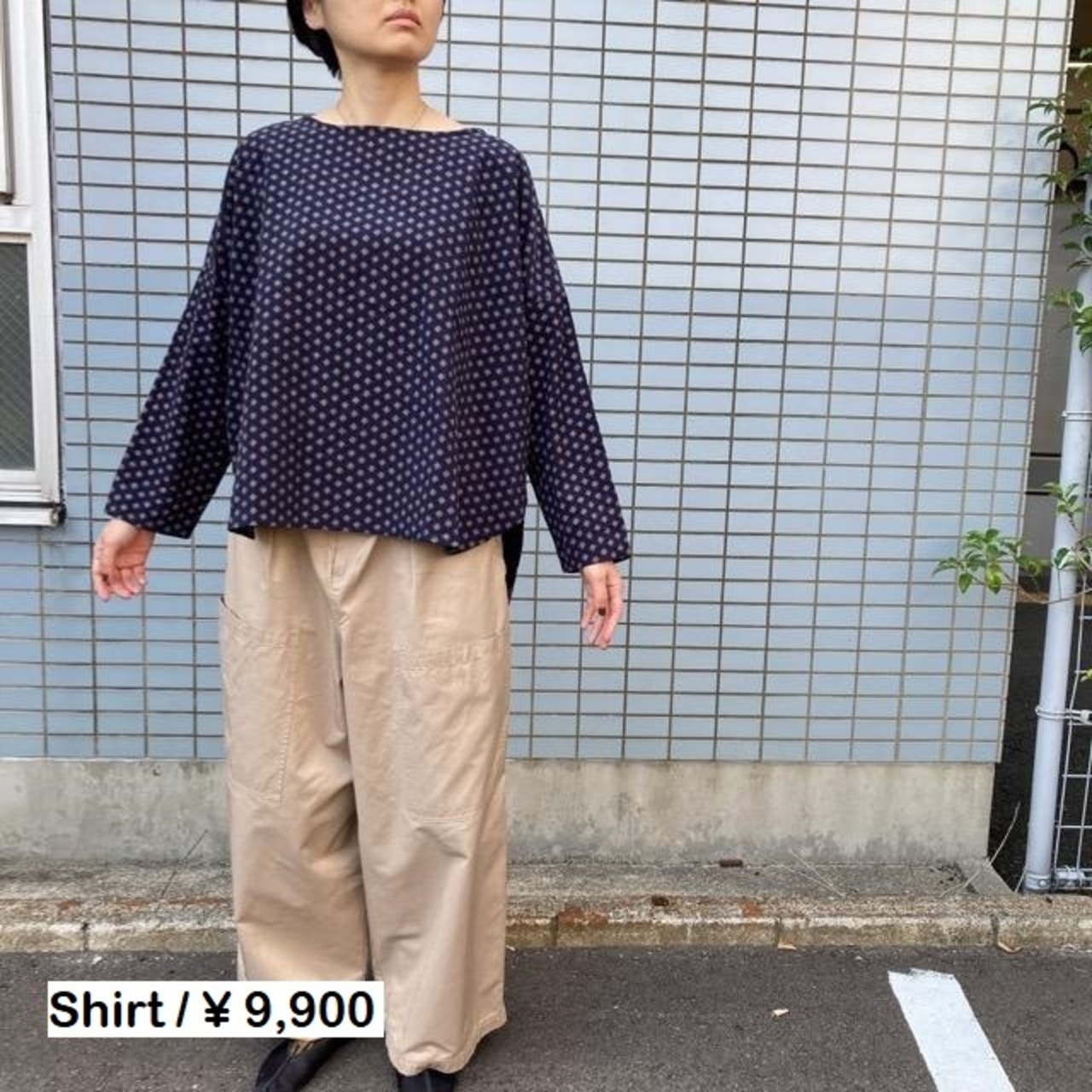 ICHI（イチ）　小紋柄ブラウス　ネイビー
