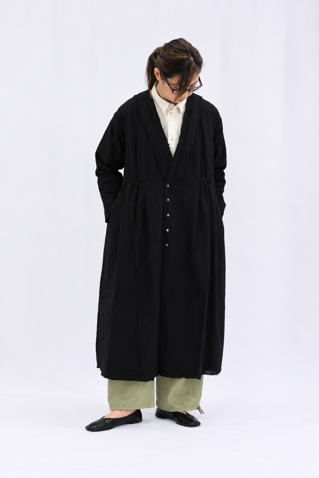 【GUPTIHA】Sobakasu Khadi Millefeuille Collar Dress / D.Navy(63209-096)