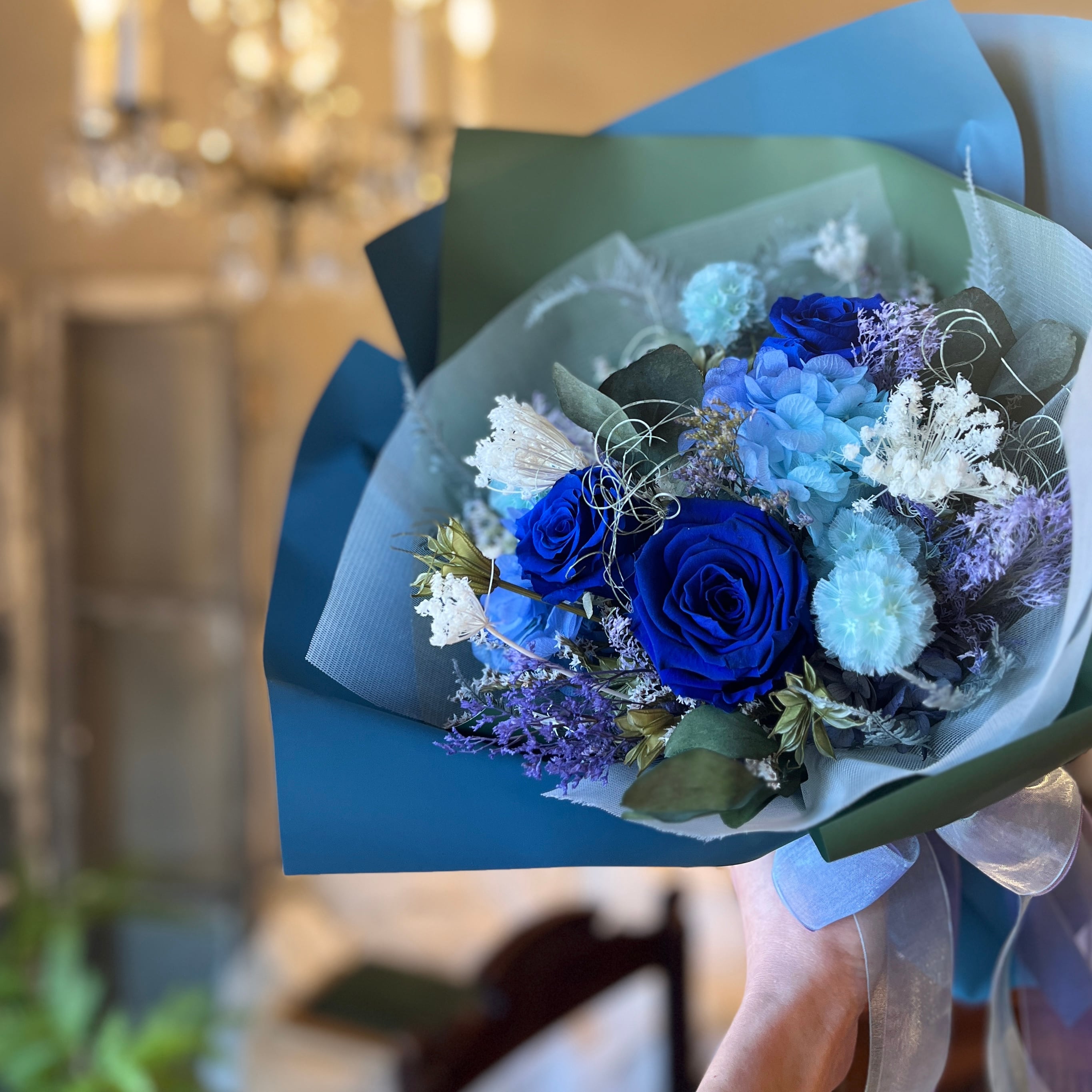 ドライフラワー】スワッグ ブーケ blue gray | プリザーブドフラワー