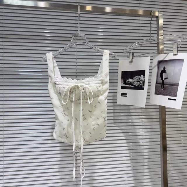 スウィートブーケリボンレースアップキャミソール