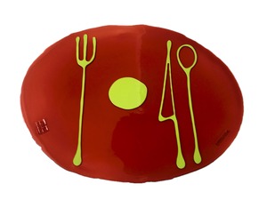 TABLE MATES  Clear Dark Ruby  Matt Acid Green  "Fish Design by Gaetano Pesce"  /  CORSI DESIGN
