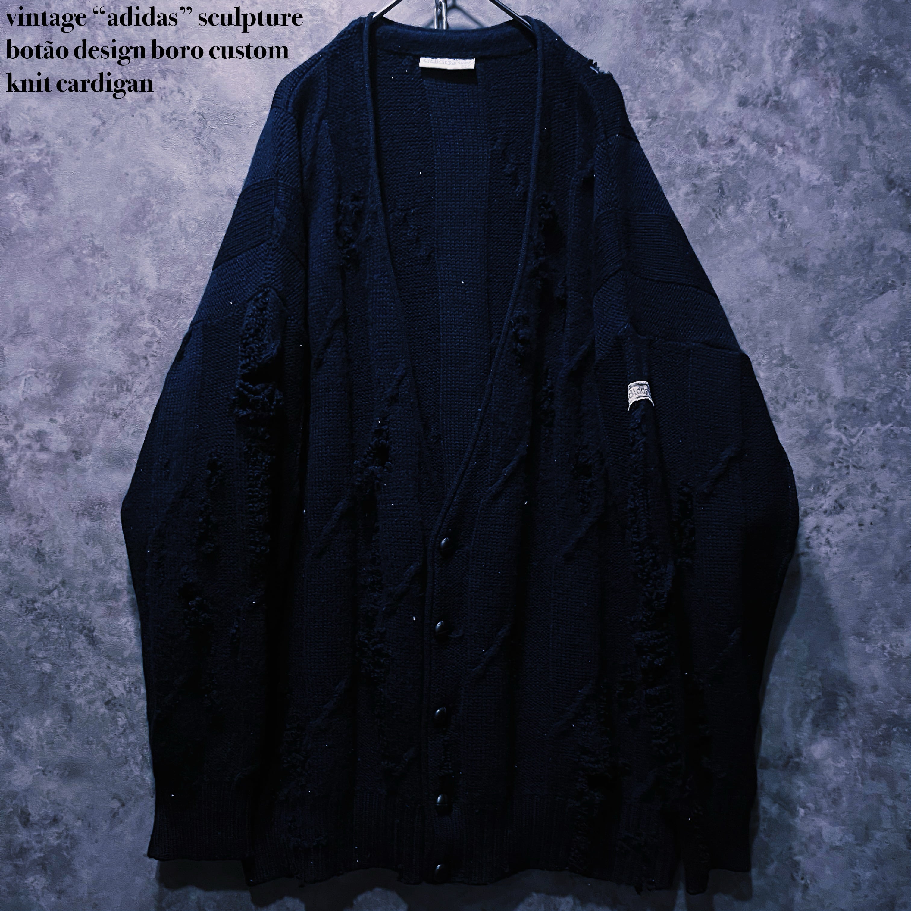 【doppio】vintage “adidas” sculpture botão design boro custom knit cardigan