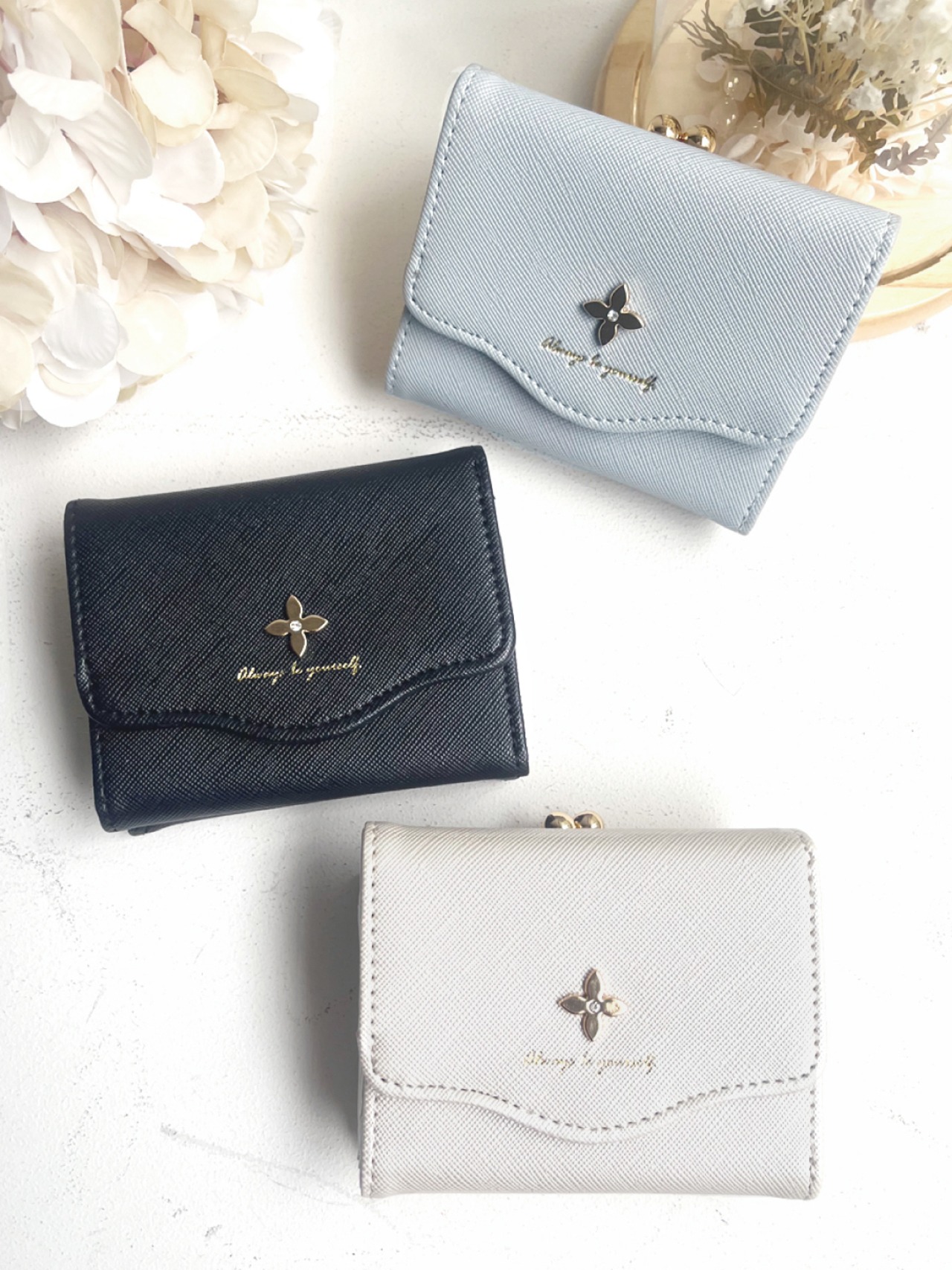 フルール がま口 3つ折財布 コンパクト ミニ財布 スタッズ付き ガールズ レディス JW-0637の画像01