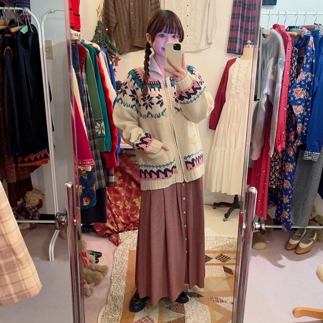 pink purple snowflake zip knit sweater