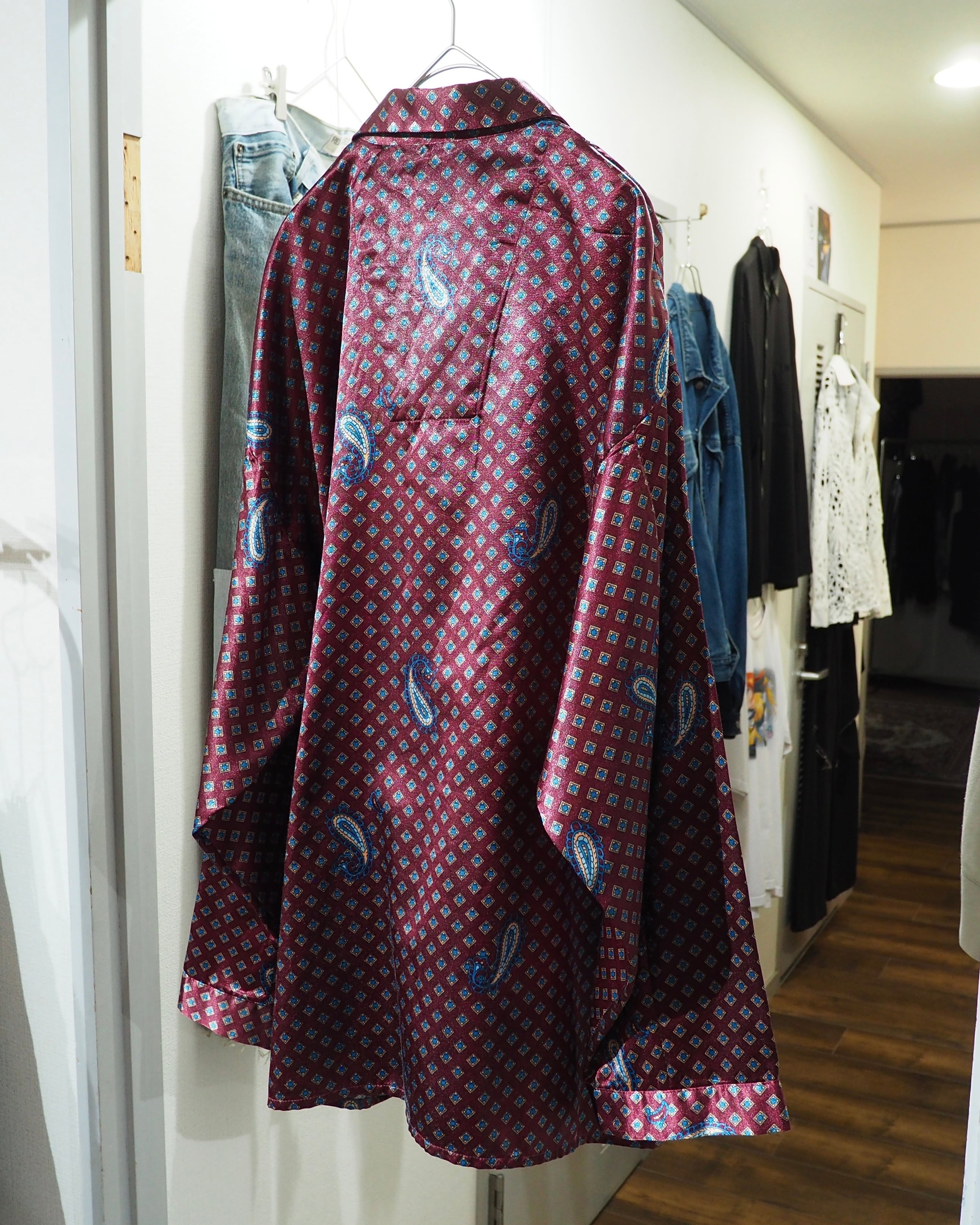 1990s Beautiful Bordeaux × Old Luxury Art Pattern Vintage Drape Loose Shirt