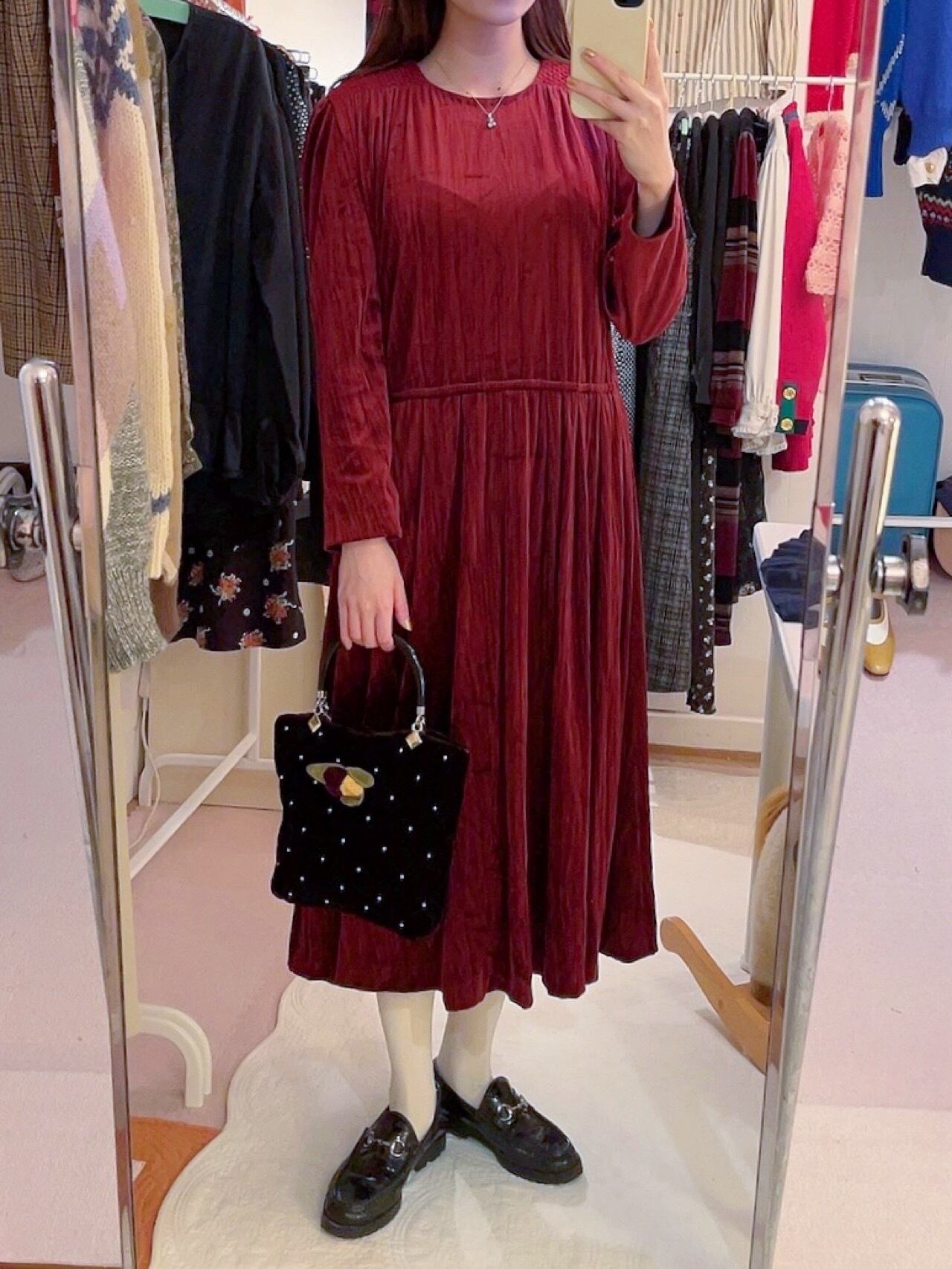 bordeaux velours wrinkle one-piece