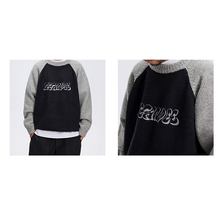 ★LETTER EMBROIDERY ROUND NECK SWEATER　　　A0868