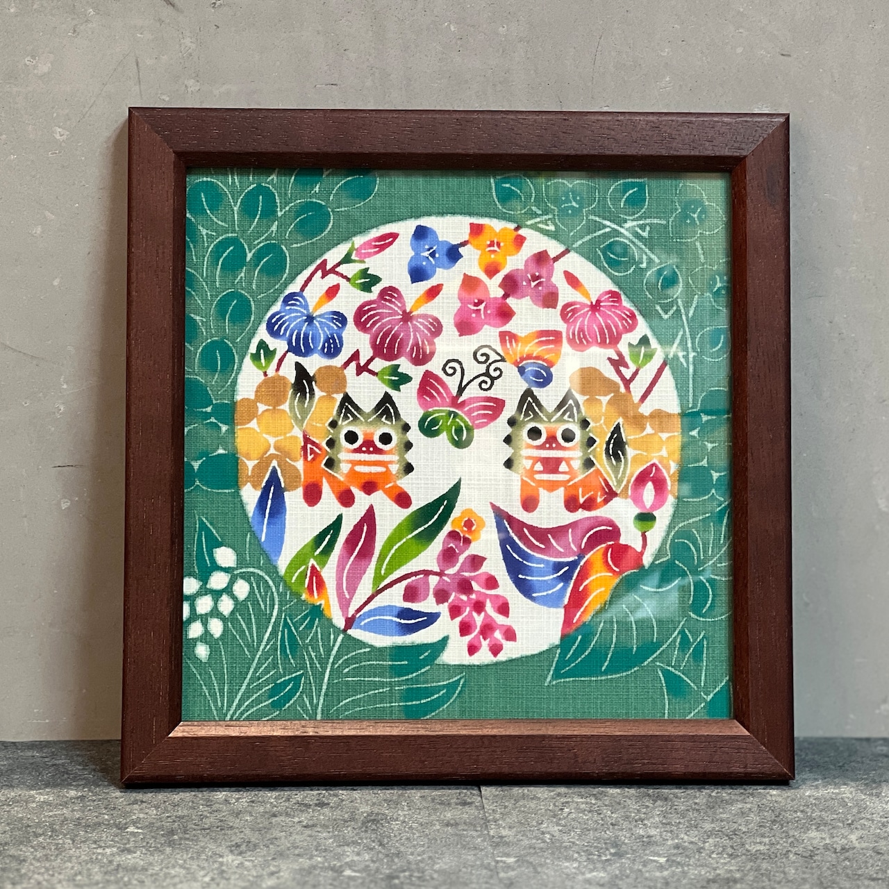 中西敏也 紅型額装 20×20