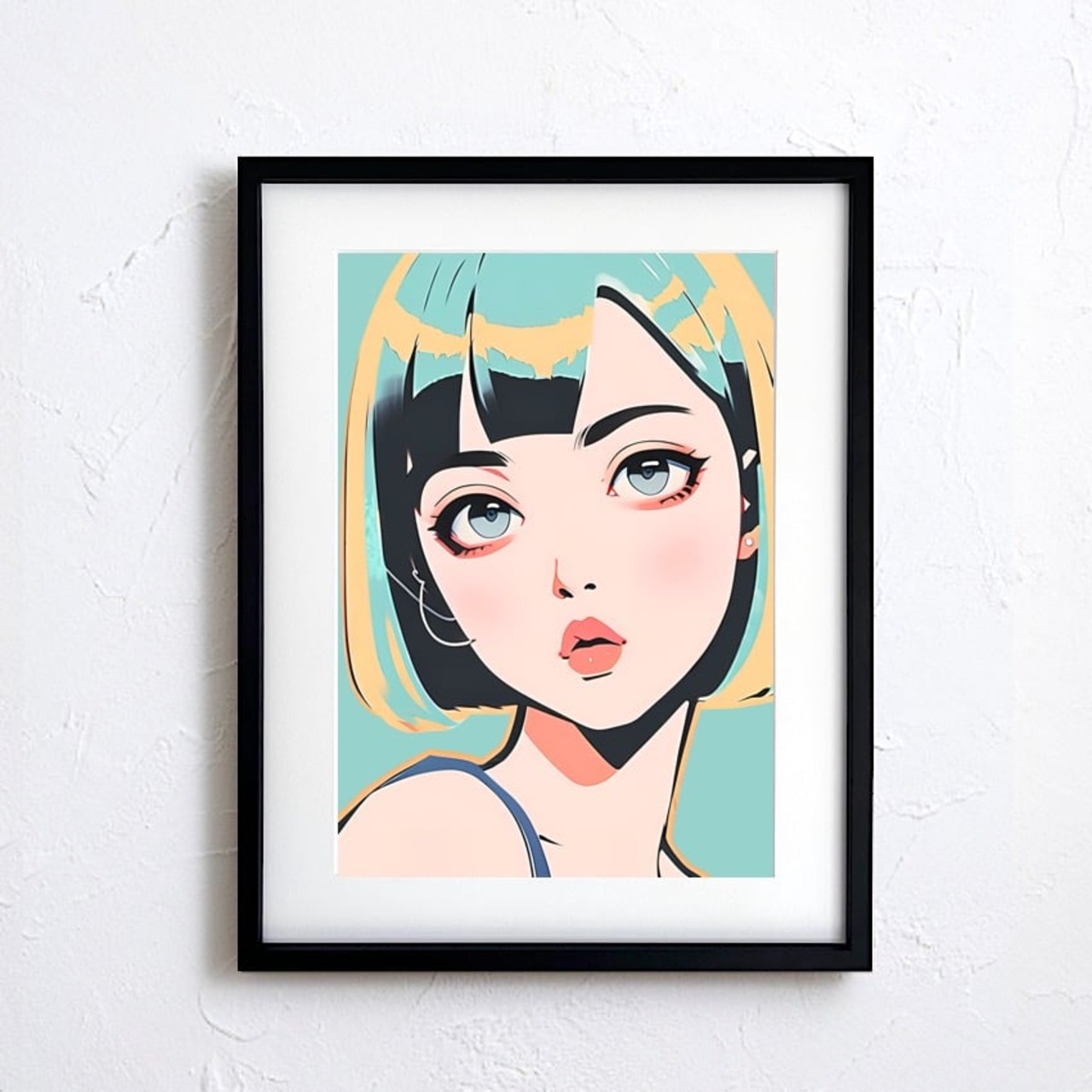 Bob Girl Ⅸ｜透明感あるパステルグリーン女性アートポスター｜モダンで爽やかな空間に最適｜高品質プリント｜A4ポスター