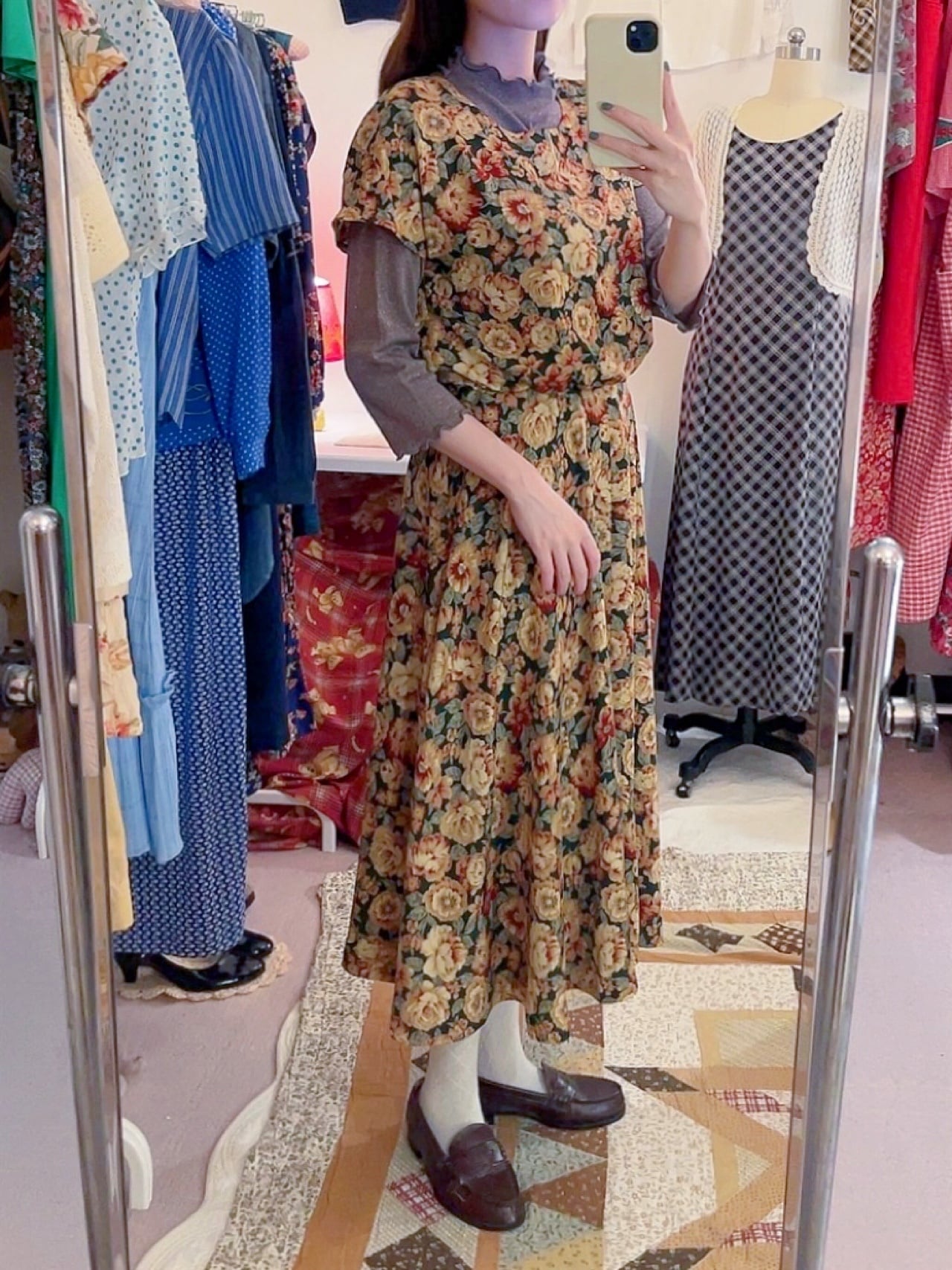 dark flower back button one-piece