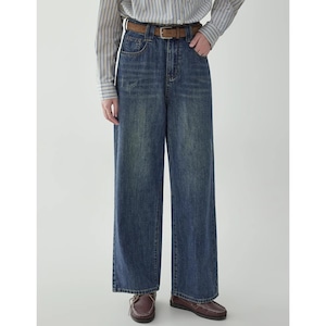 french plain high waist straight wide jeans