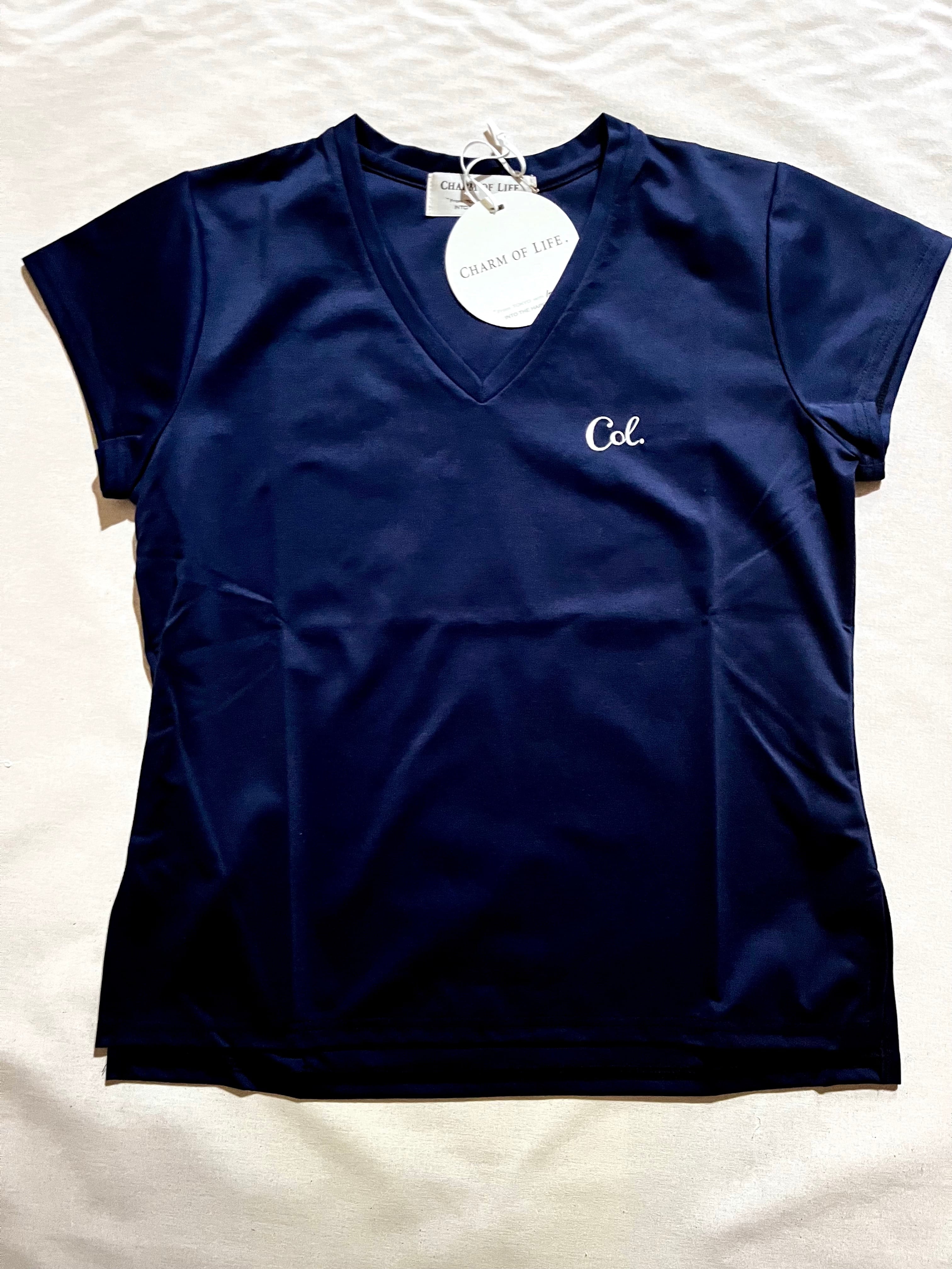 Vネック刺繍フレンチTee