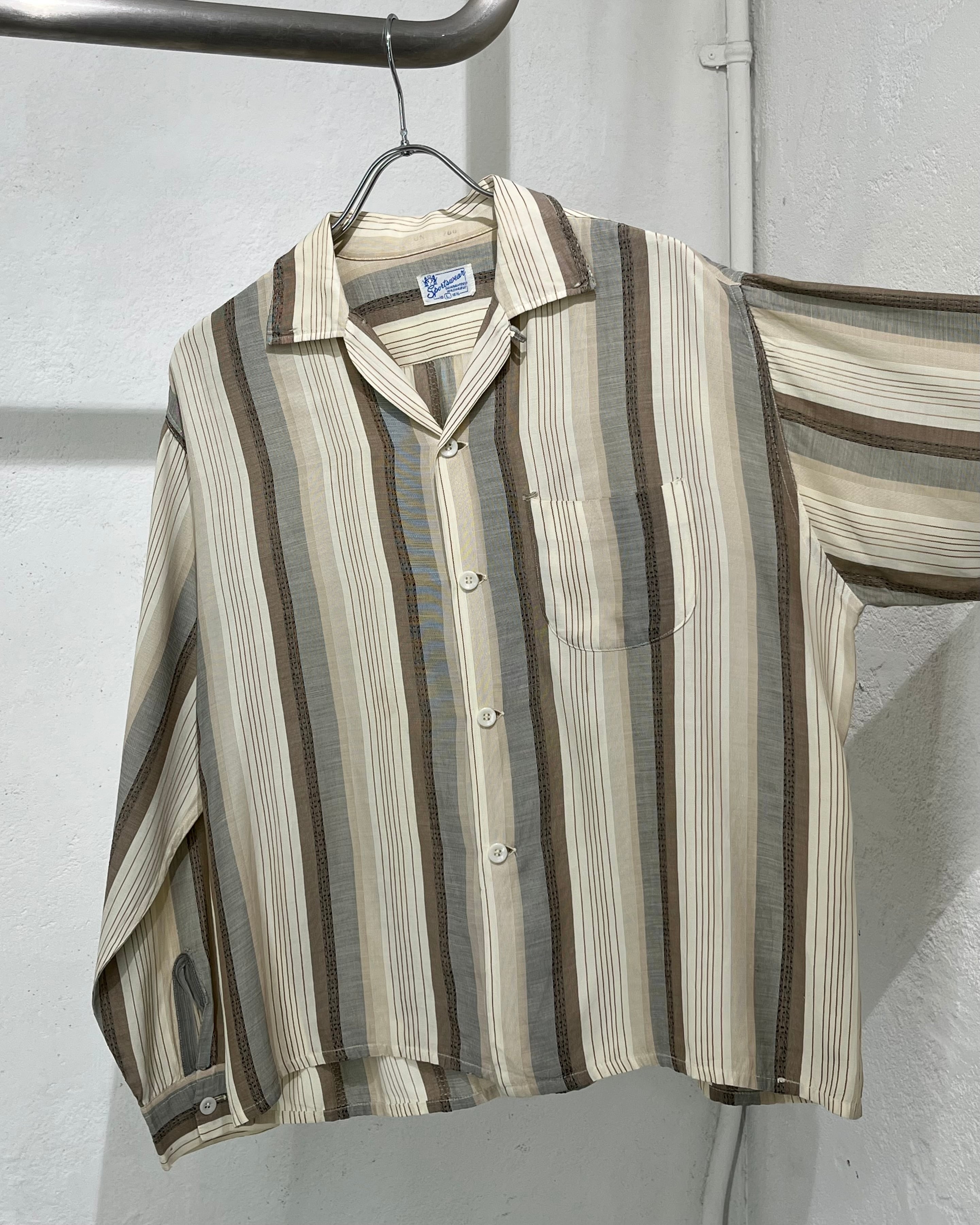 ~60s Sportswear Rayon×Silk? Open Collar L/S Satin Shirt