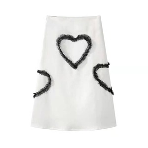FRILLED RIBBON HEART A-LINE PENCIL SKIRT 2colors M-4660