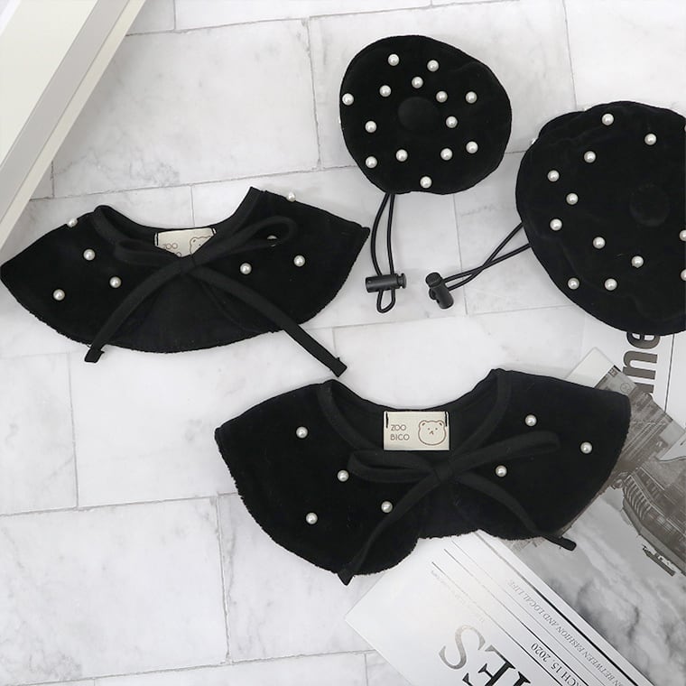 blanc beret & cape / 犬用 帽子 ベレー帽 ケープ ベロア 上品 冬アイテム バンダナ スカーフ アクセサリー ドッグウェア ペット用 cap 被り物 お揃い お出かけ 撮影会 韓国ワンコ服