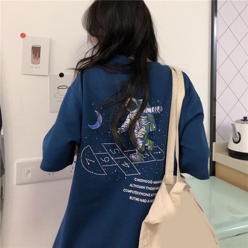 ゆったりとした怠惰な半袖ネット赤Tシャツ女性ins学生ミドル丈半袖カップルトップタイドの秋冬バージョン YY-ファッション11402582086