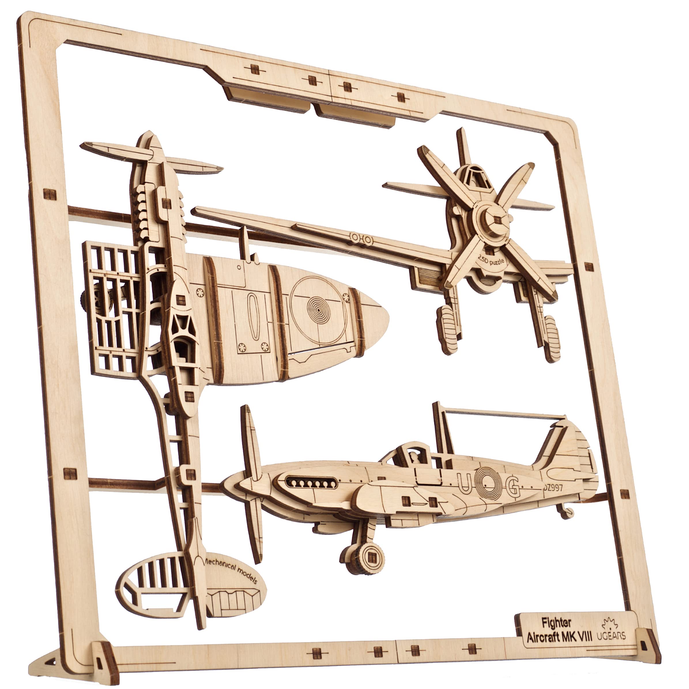 Ugears ファイターエアクラフト 2.5Dパズル 70196 木製 ブロック DIY パズル 組立 工作キット 木製 模型