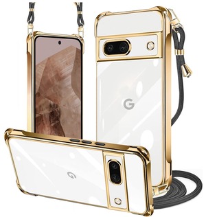 【特価処分】Google Pixel 8a ケース クリア ネック ショルダー pixel 8a ケース 耐衝撃 対応 ピクセル8a スマホケース 肩掛け 斜めかけ 縄掛け カバー メッキ加工 透明 TPU 薄軽型 ストラップ付き 携帯ケース ネックストラップ ショルダー 肩掛け 長さ調整可能 取り外し可能 落下防止 擦り傷防止（ゴールド）