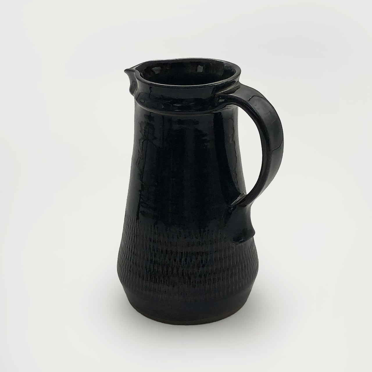 小鹿田焼 小袋窯 6寸ピッチャー 飛びかんな 真黒 高さ約17.5cm 陶器 和
