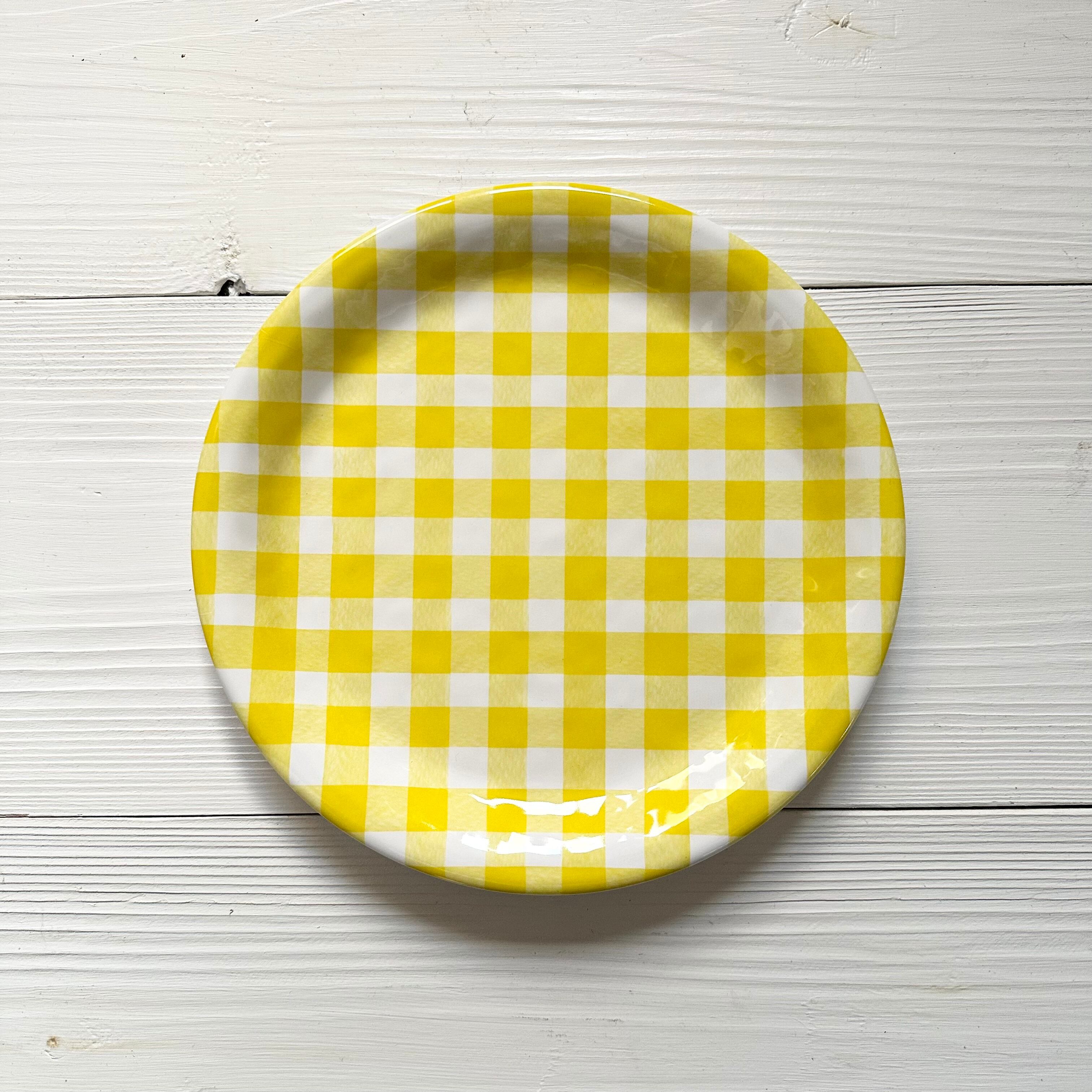 ギンガムチェックイエロー メラミン皿 Mサイズ 直径23cm | V.PARK