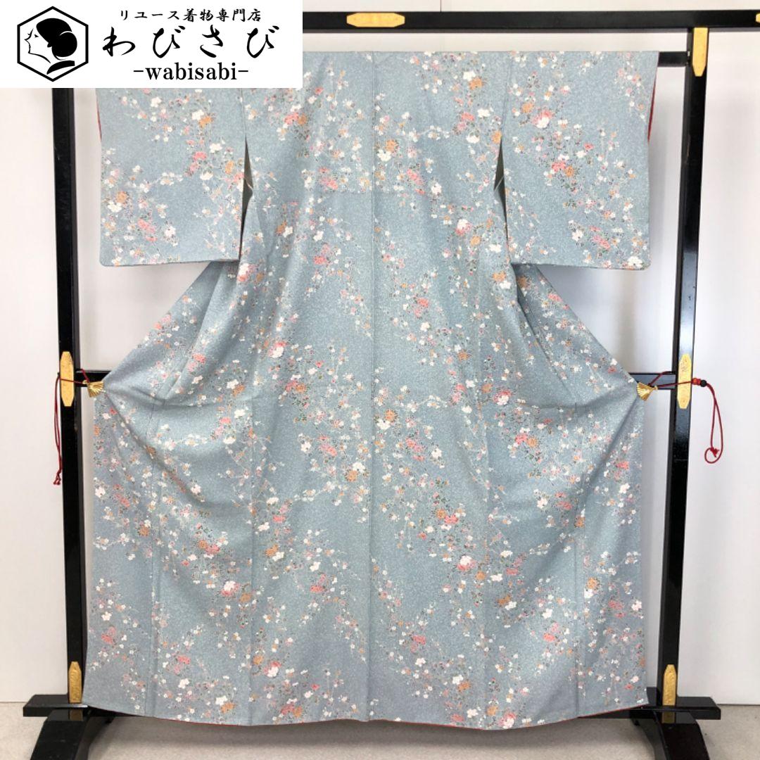 小紋 京友禅作家 松井青々 叩き染 飛び柄花模様 金糸 裏葉色 K-3637 小紋 京友禅作家 松井青々 叩き染 飛び柄花模様 金糸 裏葉色 K-3637
