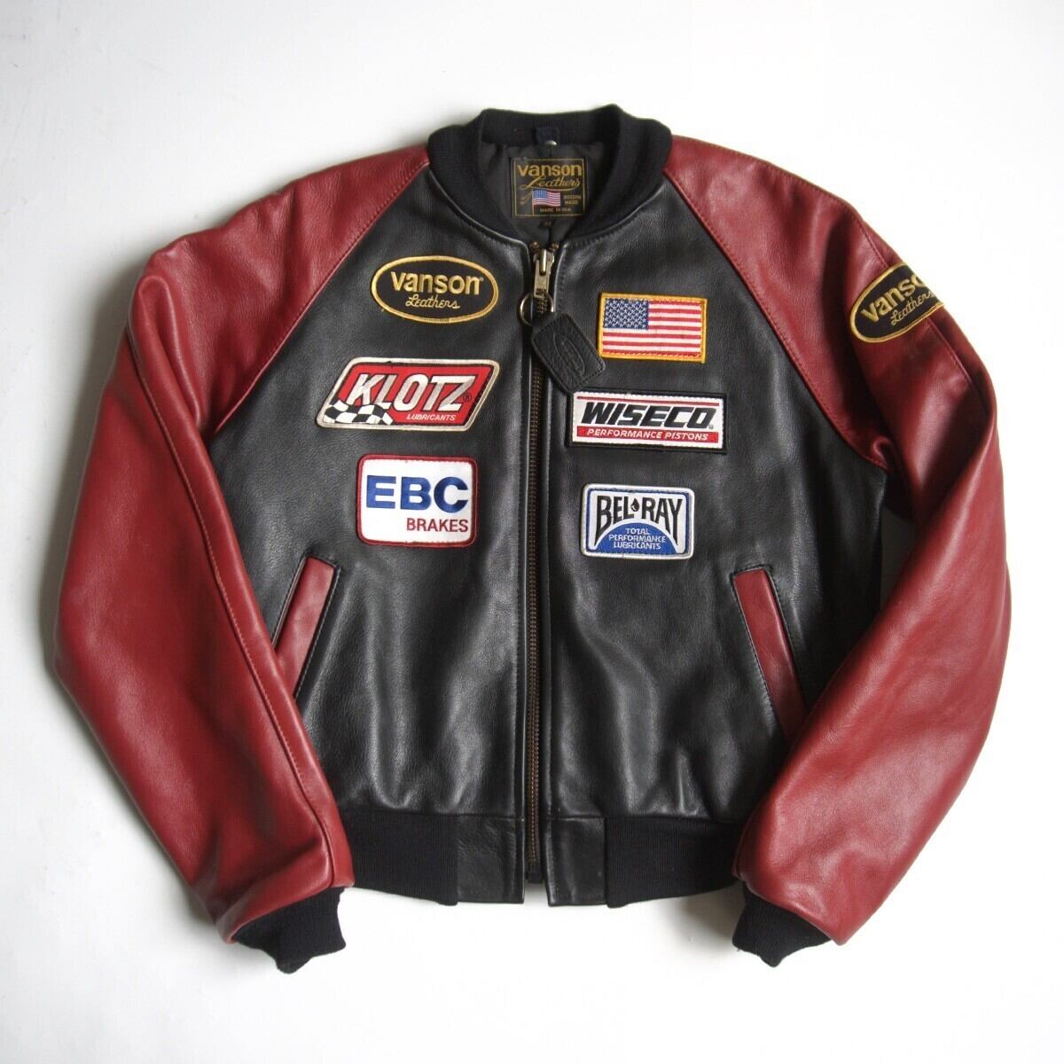 美品】 VANSON 【TJV オールレザー スタジャン】38 ブラック ネイビー