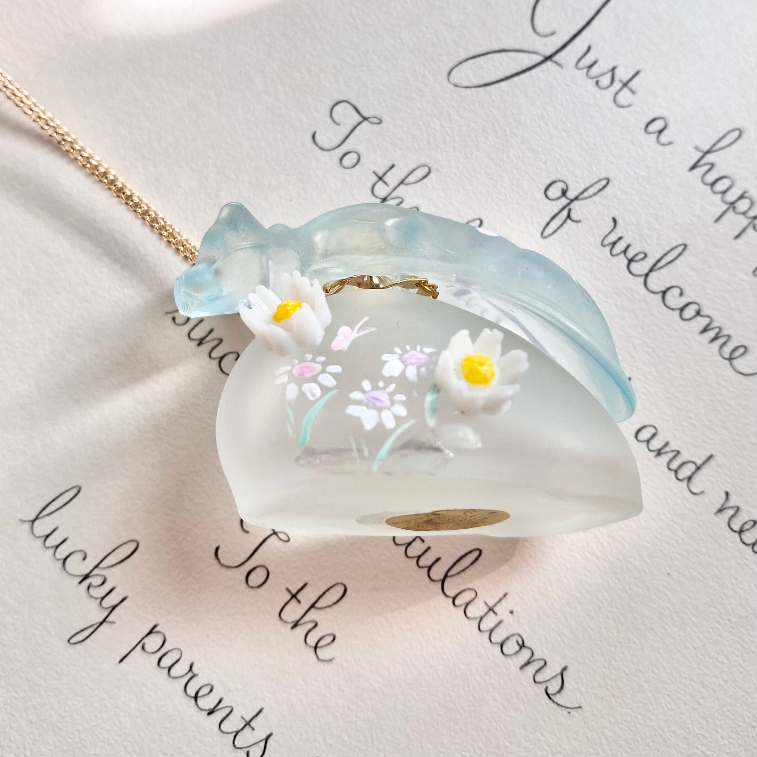 (ブルーねこ)Hand painted perfume neckless ペイント香水瓶ネックレス