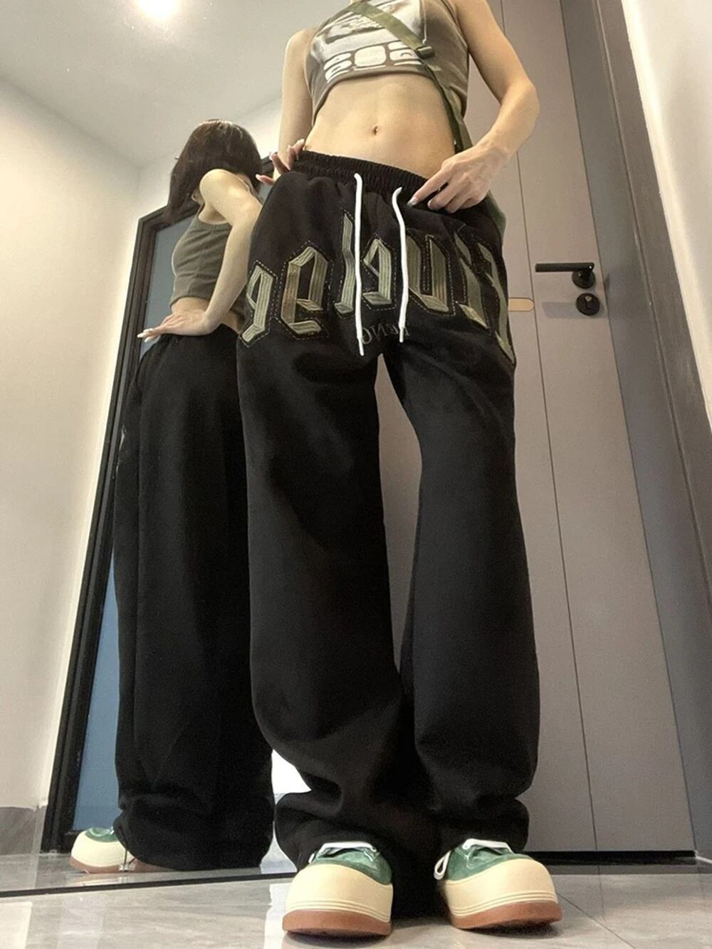 Zoki-女性用スウェットパンツ,刺letter文字,ヒップホップスタイル,原宿