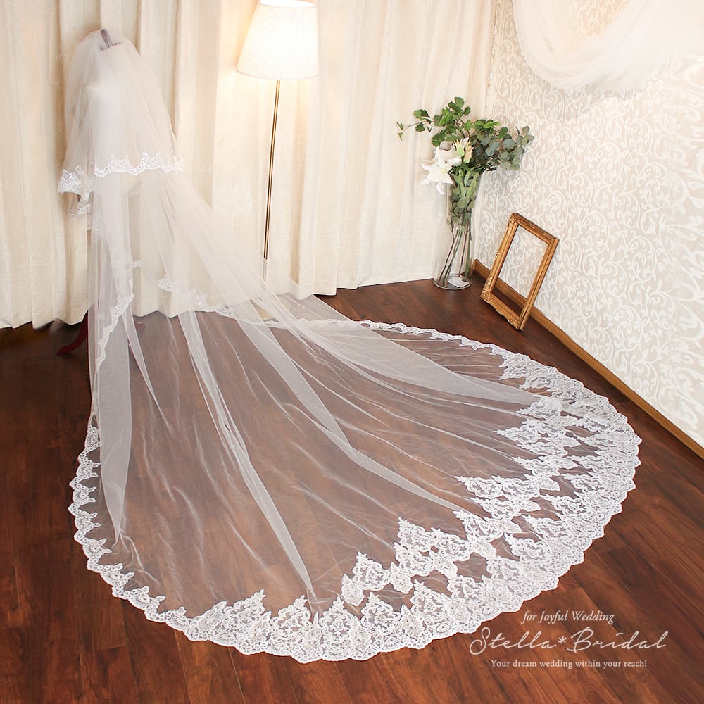 新品♡300cm♡2段ウエディングベール♡豪華レースモチーフ♡オフ/ホワイト