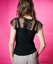 ハートロゴショルダーレースキャミTOPS (BLACK)　CQ-48112