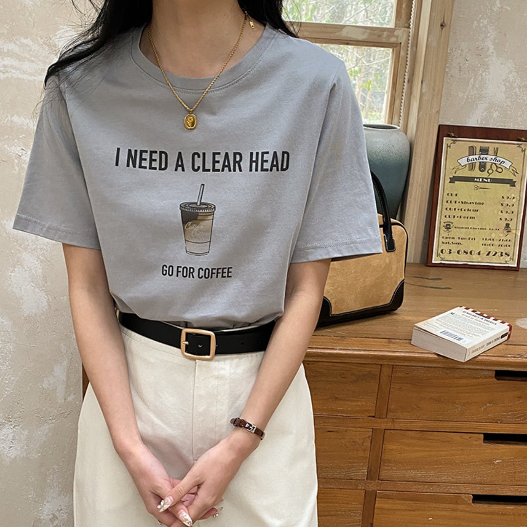 Ice American coffee print short sleeved t shirt