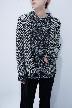 black white hand knit
